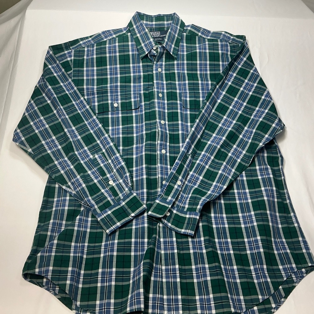 Polo Ralph Lauren Whitfield Plaid Button Down Shirt Green Mens L XL 1136